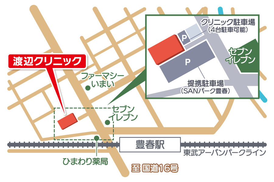 春日部市/豊春駅「渡辺クリニック」地図 春日部市/豊春駅「渡辺クリニック」地図